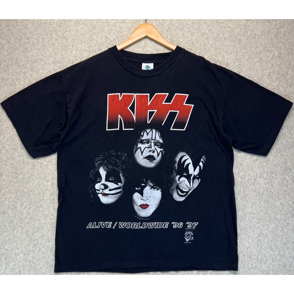 Vintage Tour Champ Mens Band T-Shirt Black Kiss Alive Worldwide 96 97 Graphic XL